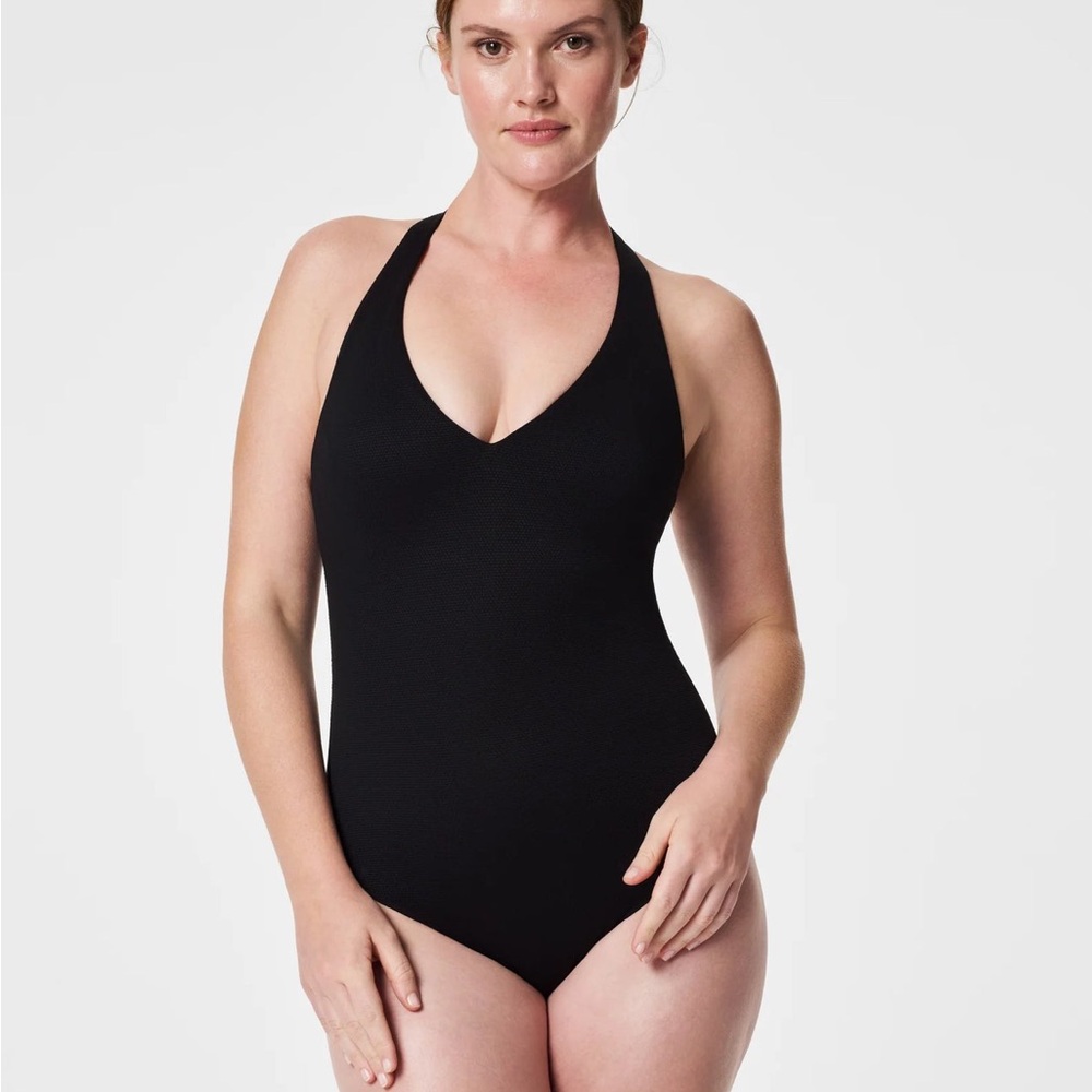 SPANX Very Black Pique Shaping Halter One-Piece